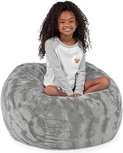 Jaxx Saxx 3 Foot Bean Bag Chair - Faux Fur, Silver