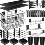 43 Pcs Slatwall Accessories Organizer Kit with Slatwall Hook, Slatwall Shelves, Slatwall Basket, Slatwall Bin, Slatwall Cup, Slatwall Screwdriver Holder for Organizing Various Tools (Black)