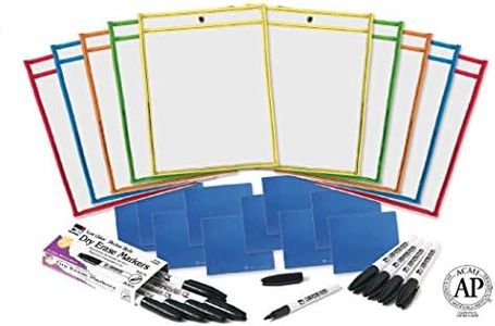 Charles Leonard Reusable Clear Dry Erase Pockets Class Combo Pack, Includes 10 Each of Pockets/Markers/Cloth Erasers (29130)
