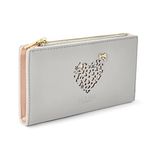 Woodland Leathers Women's Wallet and RFID Card Holder with Decorative Heart Pattern, Bifold Faux Leather Lady Zipper Purse Button Wallet with Multiple Card Slots (Cool Grey Large)