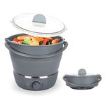 Drizzle Foldable Electric Hot Pot Cooker Travel Pot - Dual Voltage 100V-240V Cooking - Food Grade Silicone Cookerware Boiling Water Steamer - Camping Office Hotel Noodle Porridge Soup