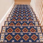 LOKHOM Carpet Stair Treads Non-Slip, 15 Pack 8" X 30" Stair Treads for Wooden Steps Indoor, Self Edging Stair Rugs Runner Stairway Carpet with Reusable Adhesive for Kids Elders and Pets, Blue