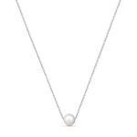 Amberta Women 925 Sterling Silver Freshwater Pearl Necklace: Silver Necklace with 9-10 mm Floating Pearl Pendant