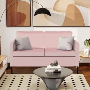 TYBOATLE Sofa Couch Mid Century Modern Small Loveseat for Living Room, 51" W Mini Little Upholstered 2-Seater Love Seats w/Iron Legs for Compact Small Space, Apartment, Bedroom, Dorm, Office (Pink)