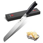 TUO Bread Knife 9 inch Serrated Bread Slicing Knife Cake Homemade Bread Cutter,German HC Steel ,Easy Grip Pakkawood Handle With Gift Box Cutlery, Fiery Phoenix Series - Black