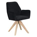 Convenience Concepts Miranda Swivel Accent Chair, Velvet Black/Natural Wood