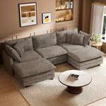 Brick Attic Convertible Sectional Sofa Couch for Living Room, Chenille U Shaped Couches for Apartment Studio, Modular 3 Seat Sofa Set with Ottoman, Comfy Modern Furniture Sleeper Bed Chaise, Gray