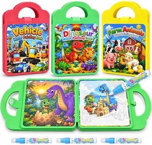 KOKODI Water Painting Book for Toddlers 1-3, 3 Pack Reusable Magic Water Coloring Books with 3 Water Pens, No Mess Painting Activity for Kids Ages 3+, Travel Toy Gift for Boys Girls,