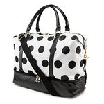 Gearonic Weekender Bag Travel Duffle for Women Men Overnight Carry On Tote with Shoe Compartment and Luggage Sleeve, White Base Black Polka Dot