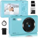 Upgrade Digital Camera, FHD 4K 44MP Autofocus Digital Point and Shoot YouTube Camera with 16X Zoom, 32GB SD Card, Compact Digital Camera Cheap for Teens Boys Girls Kids Blue Camera
