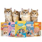 PETS EMPIRE Moochie Tasty Wet Cat Food, Grain Free Cats Gravy Meal, No Artificial Flavours Kitten Food, Non-Vegetarian Cat Foods Pouch, All Flavours Mix for Adults & Kittens (85 g Pack X 5)