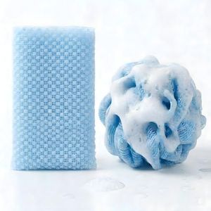 DOCKOMO African Net Sponge - 40-Inch Long Exfoliating Body Scrubber for Shower - Fast-Drying Nylon Mesh Wash Net & Sapo Sponge for Back Scrubbing & Smoother Skin (Blue Grid)