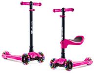 LaScoota 2-in-1 Kids Kick Scooter, Adjustable Height Handlebars and Removable Seat, 3 LED Lighted Wheels and Anti-Slip Deck, for Boys & Girls Aged 3-12 and up to 100 Lbs. (Pink)