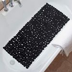 TreeBud Pebble Bathtub Mat, 35 x 16 Inches Non Slip Bath Mat for Shower Tub with Drain Holes and Suction Cups, Machine Washable Bathroom Mats (Black)