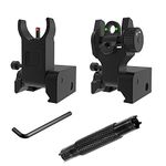 HWZ Tactical Iron Low Fiber Optics Flip Up Front & Rear Sight Fiber Sights Folding Battle Rail Sights Set With adjustment tools (Black)