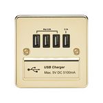 Knightsbridge Flat Plate Quad USB Charger in Polished Brass with Black Insert