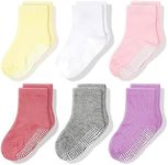 CozyWay Non-Slip Crew Grip Girls Socks, 6 Pack for Girls, Pastel Colors, 5-7 Years Old