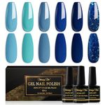 Shining She Gel Nail Polish Blue, 6 Colors Baby Blue Cerulean Blue Navy Blue Glitter Gel Polish Kit Soak-Off UV/LED Nail Polish Gel for Nail Art Salon DIY Home, 8ML