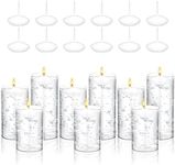 9 Set Glass Cylinder Vases for Centerpieces, Multiple Size Clear Hurricane Candle Holder with Floating Candles Artificial Pearl String for Wedding Table Decor (White,4.7", 6", 8")