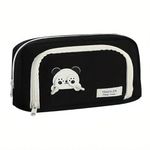 Panda Themed Canvas pencil Case With Super Large Capacity Cute Pencil Box - Pencil Bag Aesthetic School Supplies Big Stationery Bag Zipper Pencil Pouch for girls & boys (Panda Themed-Black Color)