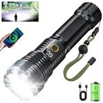 SWZA Torches LED Super Bright 250000 Lumens, 5 Modes USB Rechargeable Torches 5000mAh Battery, Zoomable Tactical Flashlight Hand Torch Waterproof, High Power Camping Torch for Hiking Fishing Camping
