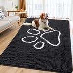 Smiry Dog Door Mat for Muddy Paws, Absorbent Dirt Trapper Non Slip Quick Dry Washable Chenille Mat for Mud Dogs, Entry Rug for Indoor and Outdoor (71x46 Inches, Black and White)