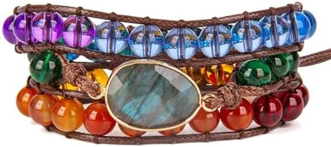 SPUNKYsoul Chakra Awareness Balancing Leather 3 Wrap Crystal Bracelet with Hematite for Women (Brown 8mm Labradorite)
