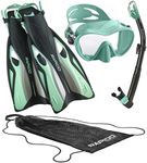 Rapido Boutique Collection Italian Design Premium Tempered Glass Lens Anti-Fog Panoramic View Frameless Snorkel Mask, Elite Dry Snorkel Tube, Quick Adjust Fins - Mask Fin Snorkel Set