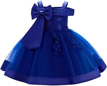 Baby Girls Dress Formal Bowknot Tutu Backless Puffy Tulle Gowns Princess Wedding Baptism Pageant Birthday Party Wear, Royal Blue - Bow, 3-4 Years
