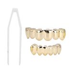 Grillz Teeth Set, Hip Hop Grillz, Shiny Grillz Teeth Hip Hop Prop Grillz Teeth Decoration for Halloween Party Gift (GOLD)