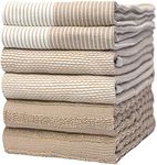 Premium Kitchen Towels (20?x 28?, 6 Pack) - Large Cotton Kitchen Hand Towels - Flat & Terry Towel - Highly Absorbent Tea Towels Set with Hanging Loop (Tan)