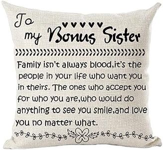 Ramirar Black Word Art Quote to My Bonus Sister Family Isn't Always Blood Love Decorative Throw Pillow Cover Case Home Living Room Bed Sofa Car Cotton Linen Square 18 x 18 Inches