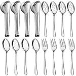 16 PCS Serving Utensils, Pleafind Stainless Steel Serving Utensils Set with Serving Spoons, Slotted Serving Spoons, Serving Forks and Serving Tongs, Serving Utensils for Parties Buffet Banquet