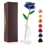 Ejoyous 24K Gold Plated Rose, for Mom, Dipped Real Rose Flower for Girlfriend Wife Daughter Lover, Present on Wedding Anniversary Birthday Christmas Day Proposal (Blue Rose with Stand)