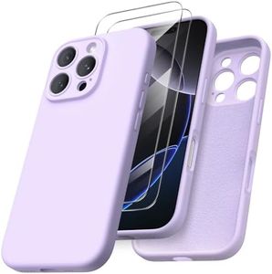 ORNARTO Cover per iPhone 16 Pro Silicone 6.3 Pollici, con 2 Pellicola Vetro Temperato, Morbido Silicone Liquido Protezione, Antiurto Ultra-Sottile Protezione Custodia iPhone 16 Pro-Lilla Pastello