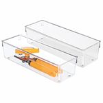 InterDesign Linus Kitchen Drawer Organizer for Silverware, Spatulas, Gadgets - Set of 2, 4" x 12" x 3", Clear