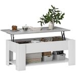 HOMCOM Lift Top Coffee Table with Hidden Storage Compartment and Open Shelf, Center Table for Living Room, White