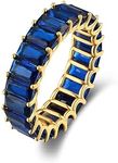MDFUN Blue Baguette Ring Eternity Bands 18K Yellow Gold Plated for Women Deep Blue Spinel Wedding Promise Engagement Ring Size 5