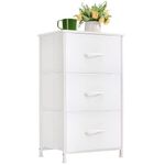 Somdot Nightstand, 3 Drawer Dresser for Bedroom, Bedside Table Night Stand End Table with Fabric Bins for Bedroom Closet Dorm, White Leather