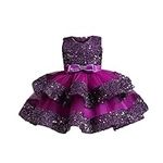 Miipat Baby Girl Pageant Dress Sequins Princess Dress Toddler Flower Wedding Birthday Party Gown Dresses(Purple,3-4T)