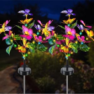 Lampade Solari da Giardino, 2 Pezzi Luci Solari Fiore Farfalla LED, Luce Solare Esterno Decorazione da Giardino Impermeabile Decorazioni di Giardino, Prato, Natale Regali di Compleanno Per le Donne