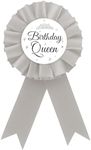 Birthday Queen Tinplate Badge Pin, Silver Glitter Crown Happy Birthday Button Pin, Diamond Birthday Silver Rosette Badge Pin for Girl Women, Brooch Buttons for Girl's Birthday Party, tinplate, rosette