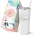 SassyCups Mother of The Bride Cup | Engraved Vacuum Insulated Stainless Steel Tumbler with Straw for Bride's Mom | Engagement Announcement | Bride's Mother | Bridal Party Travel Mug (22 Ounce, White)