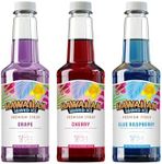 Hawaiian Shaved Ice Syrup Assortment, 3 - 16oz Bottles Of The Most Popular Flavors: Cherry, Grape, Blue Raspberry. Perfect For Shaved ice, Snow Cones, Sodas, Ice Pops, and Slushies. Allergy-friendly