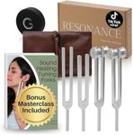 Resonance Tuning Forks for Healing Set - Weighted & Unweighted Tuning Fork Set Including 128Hz, 136Hz, 256Hz, 384Hz & Hockey Puck Activator - Chakra Sound Therapy Instruments in a Vegan Leather Pouch