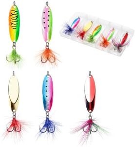 5pcs Upgraded Fishing Spoon Lures w/Feather Tails, Colorful Trout Lures