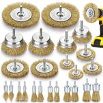 Wire Wheel for Drill - 24 Pack Brass Wire Wheel Cup Brush and End Brush Set, Wire Brush for Drill Rust Removal, Wire Brush Drill Attachments, 1/4" Drill Shank, Carbon Steel Bristles