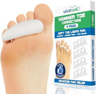 ViveSole Hammer Toe Cushions 3 Loop (4 PK) Corrector Cushion for Women, Men - Bunion Foot Relief - Feet Alignment for Curled Claw Crooked and Mallet Toes - Right and Left Gel Guard - Overlap Spreader