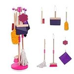 Masthome Wooden Kid Cleaning Set, 8-Pieces Cleaning Toys, Includes Broom, Dustpan, Brush, Mop, Duster, Sponge, Rag and Hanging Stand, Skill Developmental Pretend Play Kit for Toddlers, Children