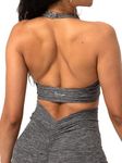 Danysu Adjustable Halter Sports Bra Butter Soft Open Back Workout Tops with Removable Padded Yoga Training Bras Going Out Top, Heather Fog Grey, Large